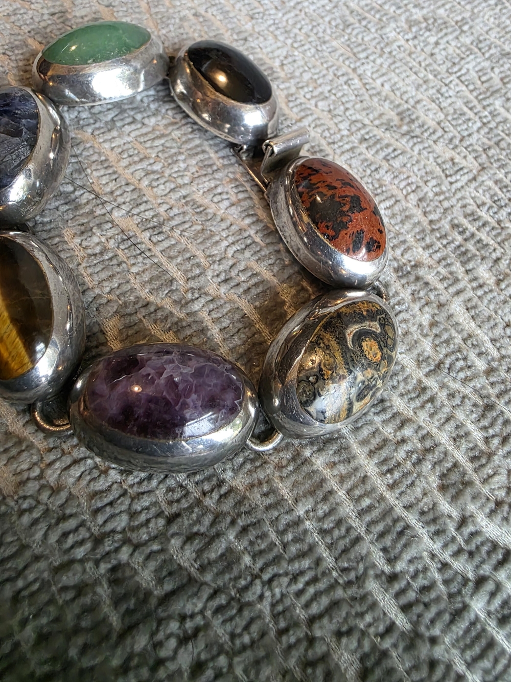 Vintage Sterling Silver Inlay Multi Gemstone Bracelet Taxco Mexico 925 - Picture 3 of 16